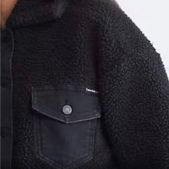 CALVIN KLEIN WOMEN'S DENIM SHERPA JACKET COLOR BLACK SIZE SMALL - Picture 2 of 5